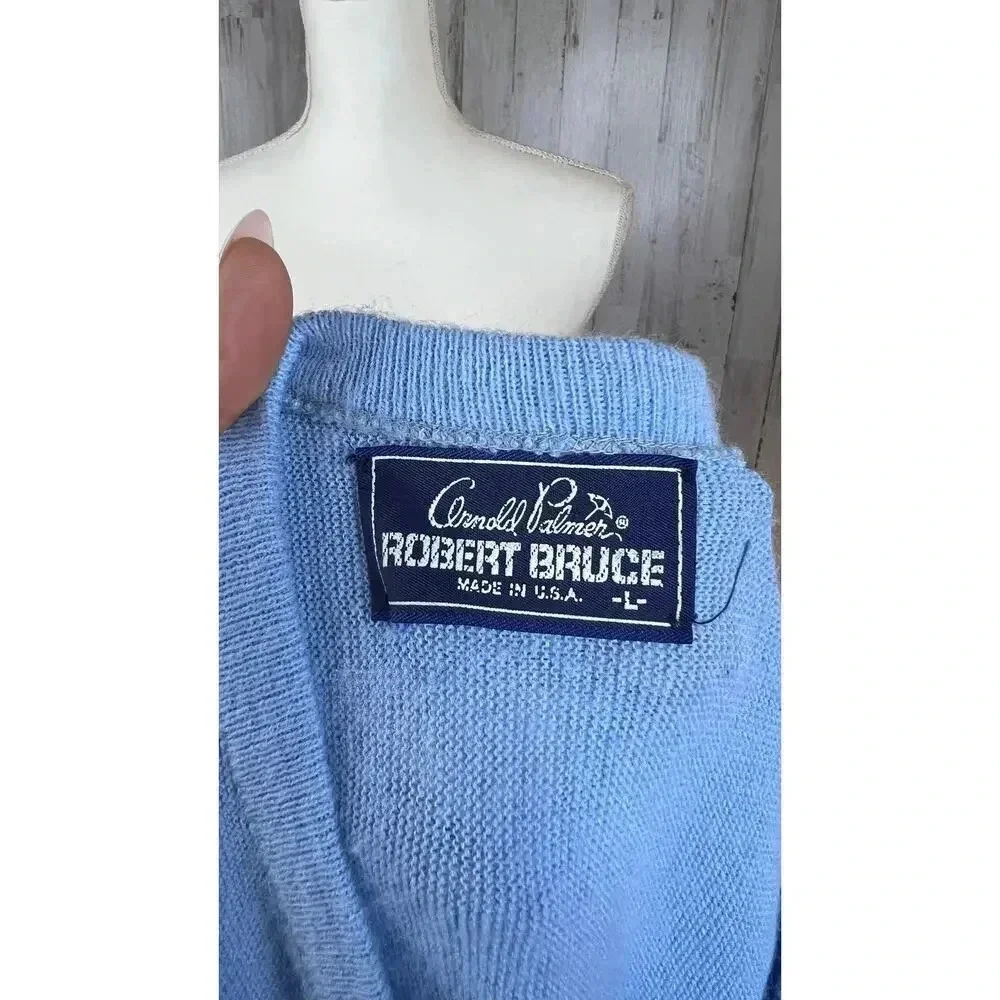Vintage Arnold Palmer‎ Robert Bruce Men's Large Light Blue V-Neck Sweater
